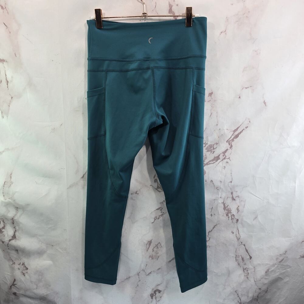 Zyia Leggings Womens 6 8 Green Swirl Wave High Rise Teal Pockets Crop Capri